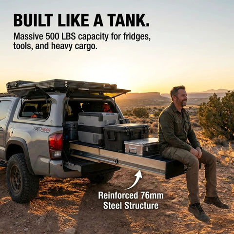 Truck with open drawer using Beefy 76mm Heavy Duty Drawer Slides With 500lb Capacity Full Extension Ball Bearing Tracks for industrial use.