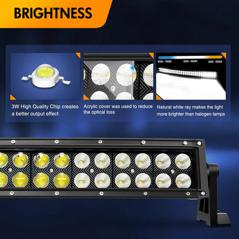 32 Inch LED Light Bar For Trucks Off Road Beefy Curved 180W Flood Spot Combo Beam Driving Lamp Work Light Kit With Heavy Duty 12V 5 Pin Rocker Switch Wiring Harness And 2 Year Warranty, front view