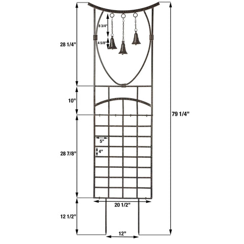 Heavy Duty Iron Garden Trellis With Decorative Bells Freestanding Outdoor Climbing Support 67 Inch Installed Height And 79 Inch Overall With Ground Spikes 26 Pound Solid Iron Frame Built To Last For Roses Clematis Ivy