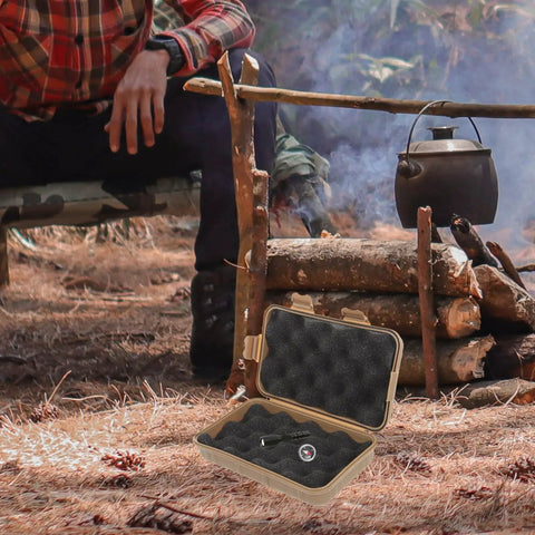 Rugged Wear Resistant Shockproof Tool Case For Outdoor Survival And Gear Storage, open beside camping fire