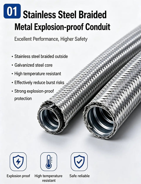 Heavy Duty Stainless Steel Flexible Conduit For Electrical Wiring with braided armor and explosion-proof design.
