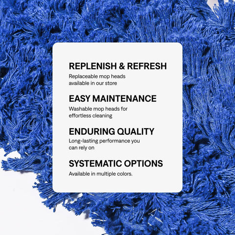 Top Shelf Commercial Dust Mop And Floor Sweeper With Adjustable Handle That Sucks Up Fine Dust And Debris On Hardwood Tile Concrete For No Sweat Professional Cleanup, close-up of blue mop head.