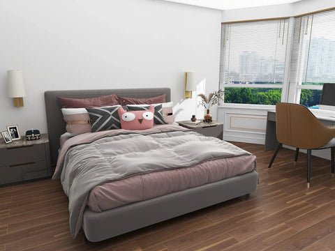 Bedroom with Set Of 2 Battery Powered Fabric Shade Wall Lights With Remote, Wireless Sconce Lamps in farmhouse gold finish