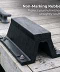 Heavy Duty Rubber Arch Bolt-Down Dock Protection for marinas and pontoon docks installed on wooden dock surface.