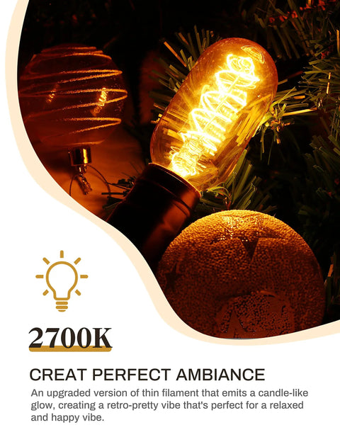 4 Pack Vintage Edison LED Bulbs 4W Filament With 60 Watt Equivalent T45 Style glowing in warm white 2700K E26 base.