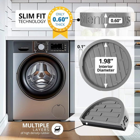 4 Pack Washing Machine Anti Vibration Pads Rubber Isolation Mats For Quiet Stable Laundry Room Use With Low Profile Design No Fuss Easy Install And Strong Grip To Stop Vibration And Noise