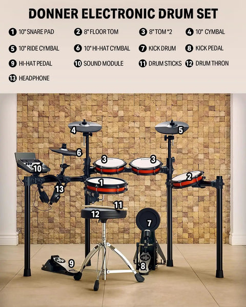 Electronic Drum Set With Bluetooth And Melodics Lessons, 450 Sounds, USB MIDI, 5 Pads, 3 Cymbals, assembly view