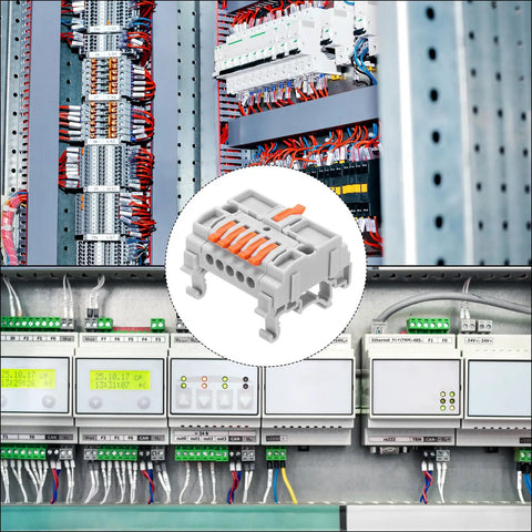 4 Pack Din Rail Quick Terminal Blocks Plug And Play Wire Splitter Connector One In Five Out 32 Amp Heavy Duty Electrical Harness Kit in use.