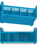 Blue Perma-Sil Polypropylene Flatware Basket For Commercial Kitchens, 8-Compartment Dishwasher Rack Organizer, Pack Of 6, Front and Bottom View
