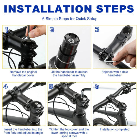 Installation steps for Adjustable Bike Stem 31.8mm Clamp With 100mm Or 120mm Length And 60 Degree Riser