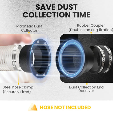 4in magnetic dust collection fittings kit with flange, bolt holes, steel hose, and rubber coupler end receiver.