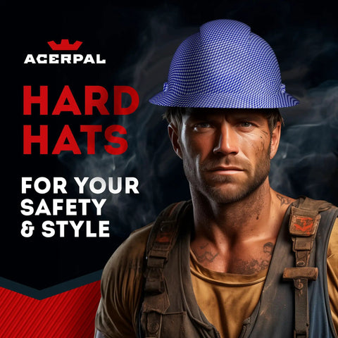 Acerpal promotional image featuring a man in work attire wearing a textured blue hard hat.