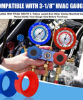 Gotta Have These Premium Rubber HVAC Gauge Boots That Fit Tight Around 3 1/8 Inch AC Manifolds To Shield Prized Refrigerant Dials From Rough Drops Solid Shop Quality Pack Of Two next to a gauge.