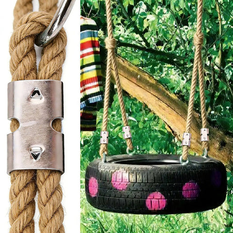 Six Pack 304 Stainless Steel Rope Clamps With Thimble Fittings securing rope on tire swing