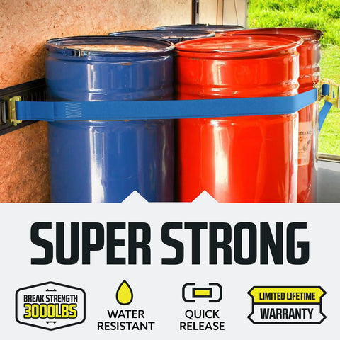 Heavy Duty E Track Ratchet Straps 2 Inch By 12 Foot 4 Pack Yellow Cargo Tie Downs securing barrels in van