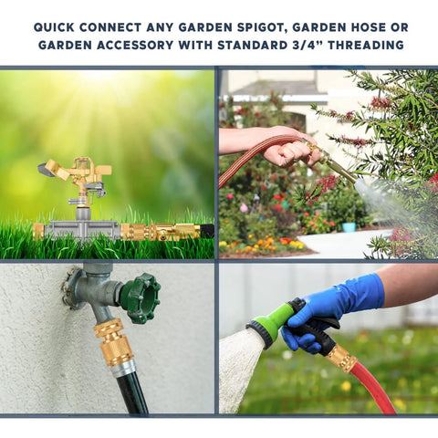 Solid Brass Garden Hose Quick Connect Set Three Quarter Inch GHT Thread Fittings with Male and Female Adapters in Use