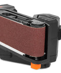Cordless Belt Sander With Variable Speed For Precise Finishing, Handheld And Portable, 3 By 18 Inch Belt, tool side view.