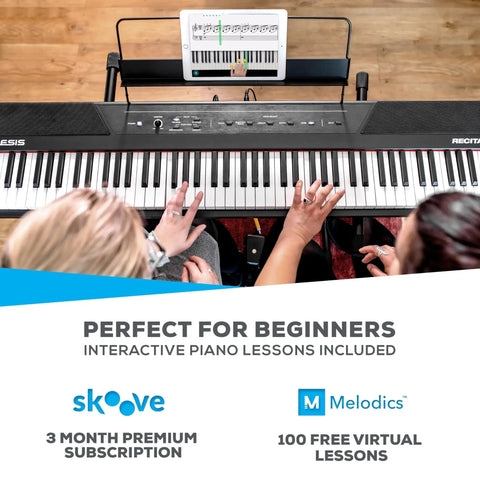 Beast 88 Key Semi Weighted Digital Piano Keyboard With Built In Forty Watt Stereo Speakers, lesson app on tablet