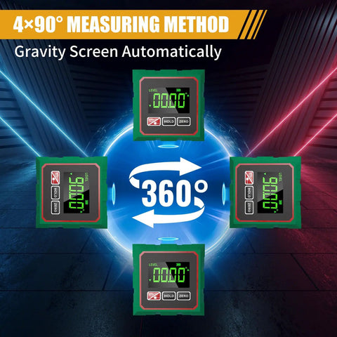 Digital Angle Finder With Laser And Magnetic 4-Side Inclinometer, Pro Grade Precision, ±0.1° Accuracy, 0.05° Resolution, Backlit Display, Measures Degrees And Percent, Fast One-Hand Operation, Built For Builders And DIY Pros, 4-side view