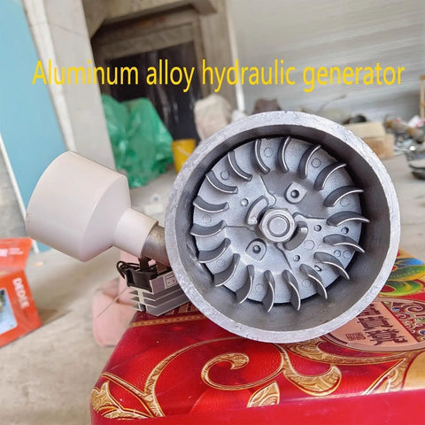 Front view of 100W Portable Water Turbine Power Generator For Outdoor Use Micro Hydropower System With Ballast 50mm Spigot 110V To 220V Output Ideal For Home Lighting Camping And Off Grid Living.