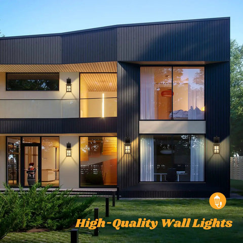Modern house exterior with Two Pack Outdoor Wall Sconces With Solid Aluminum Oil Rubbed Bronze Finish, Grid Glass Design
