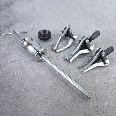 Badass 5 Piece Carbon Steel Internal External Gear Bearing Puller Removal Tool Kit With 100 MM Triple Leg Sliding Hammer 1 2 KG Weight For Strong Grip Locking Easy Extraction Of Stuck Bearings In Your Shop, 5-piece set with sliding hammer and pullers