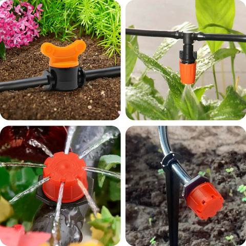 Quarter Inch Drip Irrigation Fittings Kit, 220 Pcs For Drip Systems Including Valves Nozzles Micro Drips Four Way Cross Tees