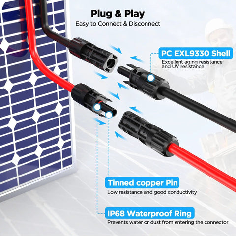 10 Foot MC4 To XT60 Solar Charge Cable With 12AWG Pure Copper Conductors And Waterproof Connectors for solar panel connection
