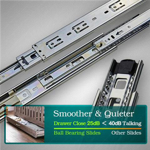 Full Extension Ball Bearing Drawer Slides 16 Inch Set Of 2 Pairs With Quiet Glide, 100 Lb Load Capacity, Side Mount Rails shown