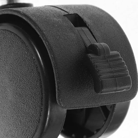 Close-up of 1.5 Inch Stem Swivel Caster Wheel with Kickback Brake for Trash Bin Appliance smooth rolling rubber casters.