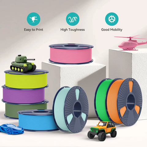 Sunlu PLA Matte 3D printer filament spools in several colors, 1.75mm, 1kg each, front view