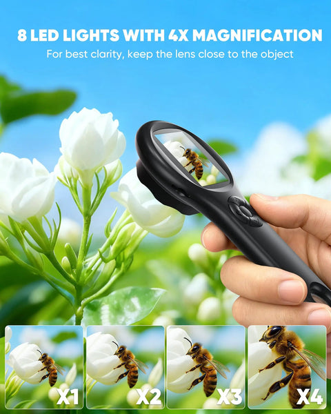 Pocket Digital Microscope for Kids Kid Friendly Handheld USB 500X Magnifier With 4X Zoom Portable Learning Toy with bee on flower