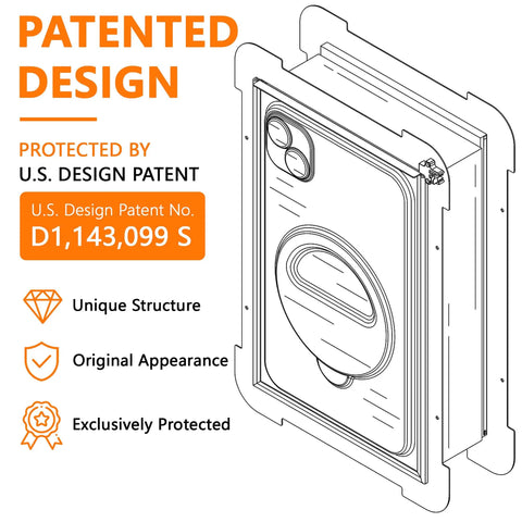 Tough Grade Aluminum Wall Mount Dog Door For Extra Large Dogs And Working Breeds Up To Two Hundred Twenty Pounds featuring patented design diagram.