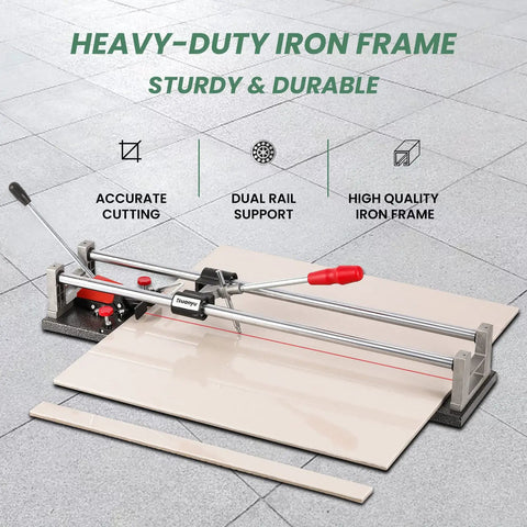 24 Inch Manual Tile Cutter For Porcelain And Ceramic Tiles, Heavy Duty Iron Frame with precise ruler on tile surface