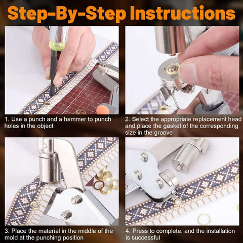 Step-by-step instructions for using Pro Grade Heavy Duty Grommet Kit With One Quarter Inch And Three Eighths Inch Grommets