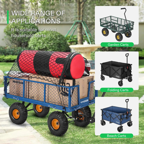 Heavy Duty Nylon Cargo Net For Garden And Folding Wagons Measures 36 By 30 Inches on outdoor cart with red carry bag.