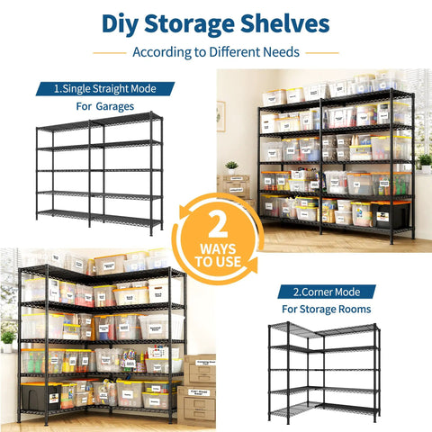 Beefy 70 Inch Wide Garage Storage Shelves Heavy Duty Metal Shelving Unit With 1600 Lbs Capacity L Shaped Configurable Design For Left Or Right Setup Tall 72 Inch Storage Rack Perfect For Workshop And Garage, corner mode