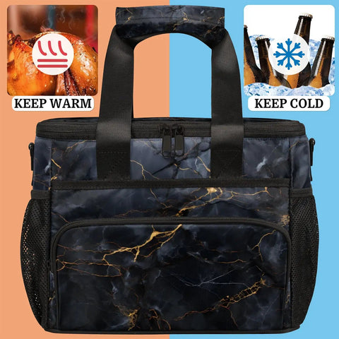 Insulated Picnic Backpack For Work Beach And Travel With Large Capacity Lunch Bag, front view showing keep warm and cold features.