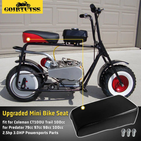 Mini bike with upgraded seat for Predator 79Cc 97Cc 98Cc 100Cc engines, includes cushy cushion and 3 mounting screws, Trail 100U fit