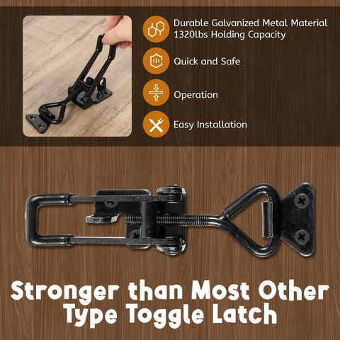 Beefed Up Heavy Duty Toggle Clamp Latch Set 4 Pack 4003 Style 1320 Lb Holding Capacity Black Coated Galvanized Metal in use