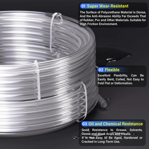 Clear PU Air Tube 1 Quarter Inch OD 10 Meter Length For Air Line And Fluid Transfer Tubing Ultra Flexible High Return PU Hose coil view