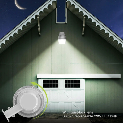 No Fuss 250W Equivalent Barn Light With 29W LED Bulb Energy Saving Outdoor Dusk To Dawn Flood Light illuminating a barn at night