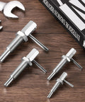 Badass Shop Rig Built Different Stainless Steel Retractable Indexing Plunger Pin M10 Metric Thread set of four sizes on wooden table.