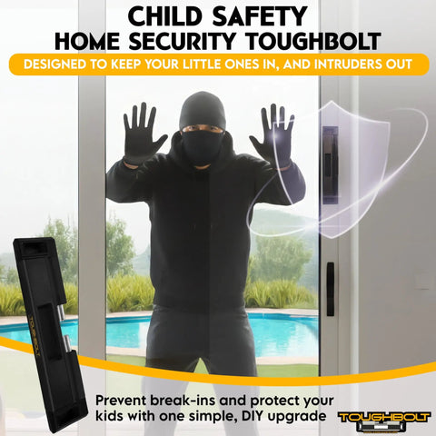 Sliding Door Lock With Double Deadbolt Security For Homes And Rentals, Kid Safe And Easy To Install With 3 Receiver Latches shown on patio.