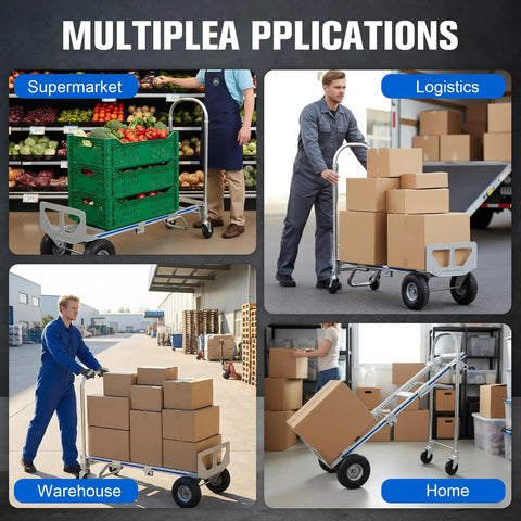 Lightweight Aluminum Industrial Dolly Converts From Two Wheel Upright To Four Wheel Platform in various settings