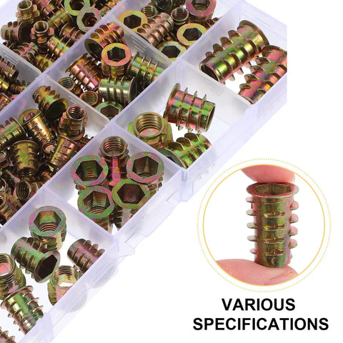 Badass Zinc Alloy Threaded Insert Nuts With Hex Socket Screws And Included Driver For Zero Sweat Furniture Assembly On Cabinets Tables Sofas And Shelves 230 Piece Go To Hardware Kit in transparent organizer.