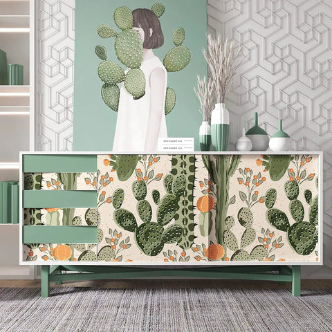 Desert Cactus Peel And Stick Wallpaper Floral Cacti Pattern For Walls Cabinets And Bathrooms 17.7 Inch Wide By 354 Inch Long Roll Covers 43.5 Sq Ft DIY Friendly Prepasted Removable Self Adhesive Vinyl on cabinet