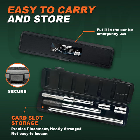 Heavy Duty 25 Inch Extended Lug Wrench Set With 4 Way Tire Iron And Half Inch Drive Includes 17mm 19mm 21mm And 23mm Sockets Lug Nut Remover Labor Saving Cross Tool All In A Durable Blow Molded Storage Case in black case open view