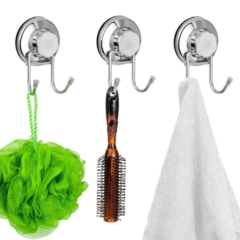 Double Suction Hook Set For Smooth Flat Surfaces Vacuum Cup Wall Hangers With Strong Hold For Towels And Robes Stainless Steel 2 Pack No Drill Easy Mount On Glass Tile Mirror Granite And Other Non Porous Surfaces, holding shower accessories and towel