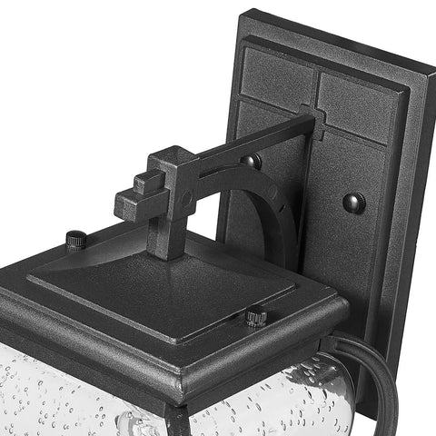 Close-up of heavy duty aluminum outdoor wall light fixture built tough with waterproof lantern mount, weatherproof exterior lighting.